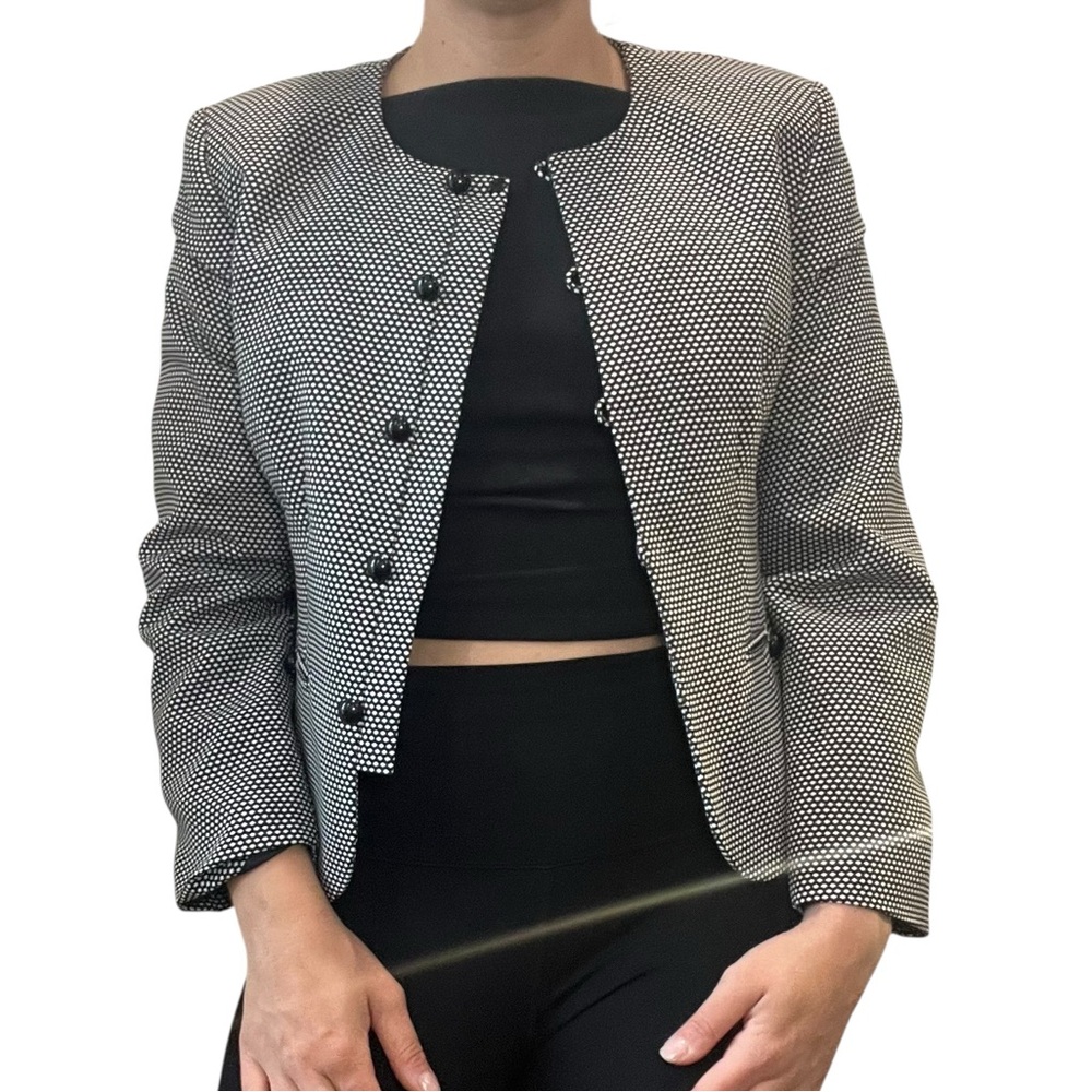 Sag Harbor Vintage Cropped Black & White Polka Dot Blazer Suit Jacket - Size 8